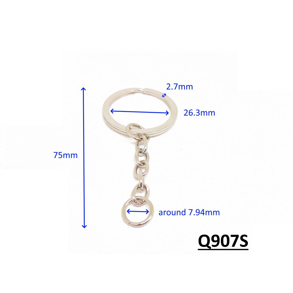 26mm (In-Belt Width) Metal Flat Key Ring with Small Chain