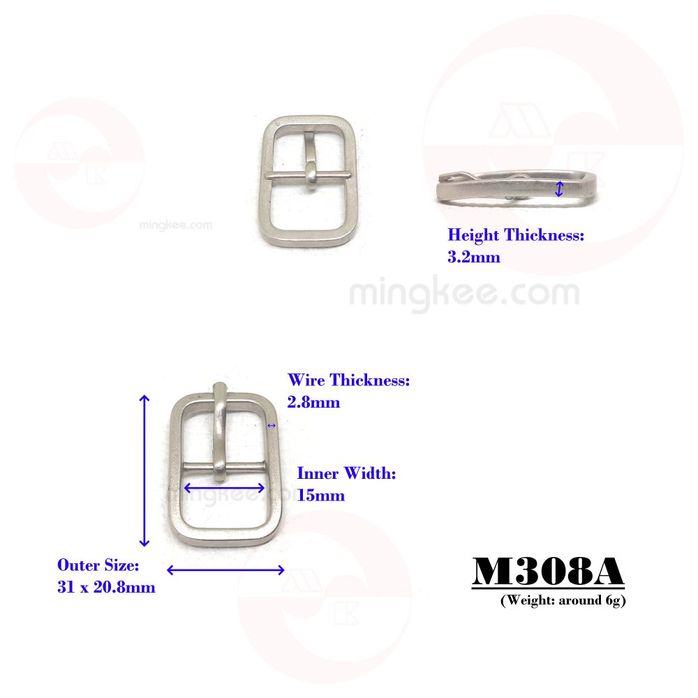 15mm (In-Belt Width) Metal Rectangular Square Pin Buckle for Belt / Handbag / Purse Use