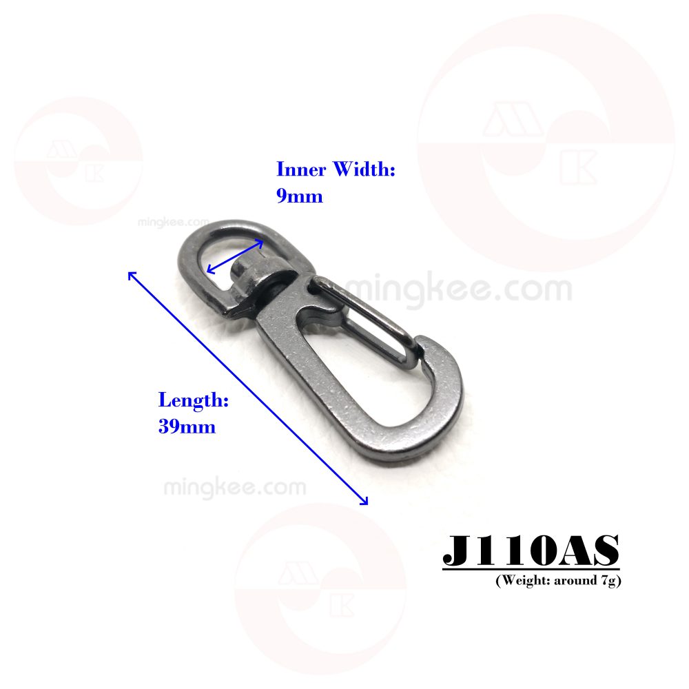 9mm (In-Belt Width) Small Metal Snap Dog Hook with Wire O-Opening