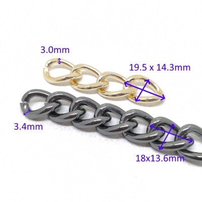 Polished Chain(3.0x19.5x14.3) vs Side Chain(3.4 x 18 x 13.6mm)_Aluminium_scale